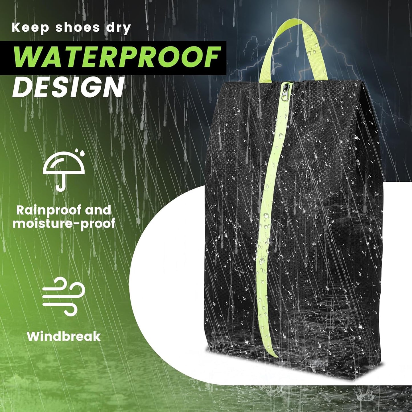 Smell Proof Shoe Bag for Travel, Gym Cleat Bags with Active Carbon Fabric, Water Resistant Odor Absorbing Golf Shoe Organizer for Sports Travel Work, Black