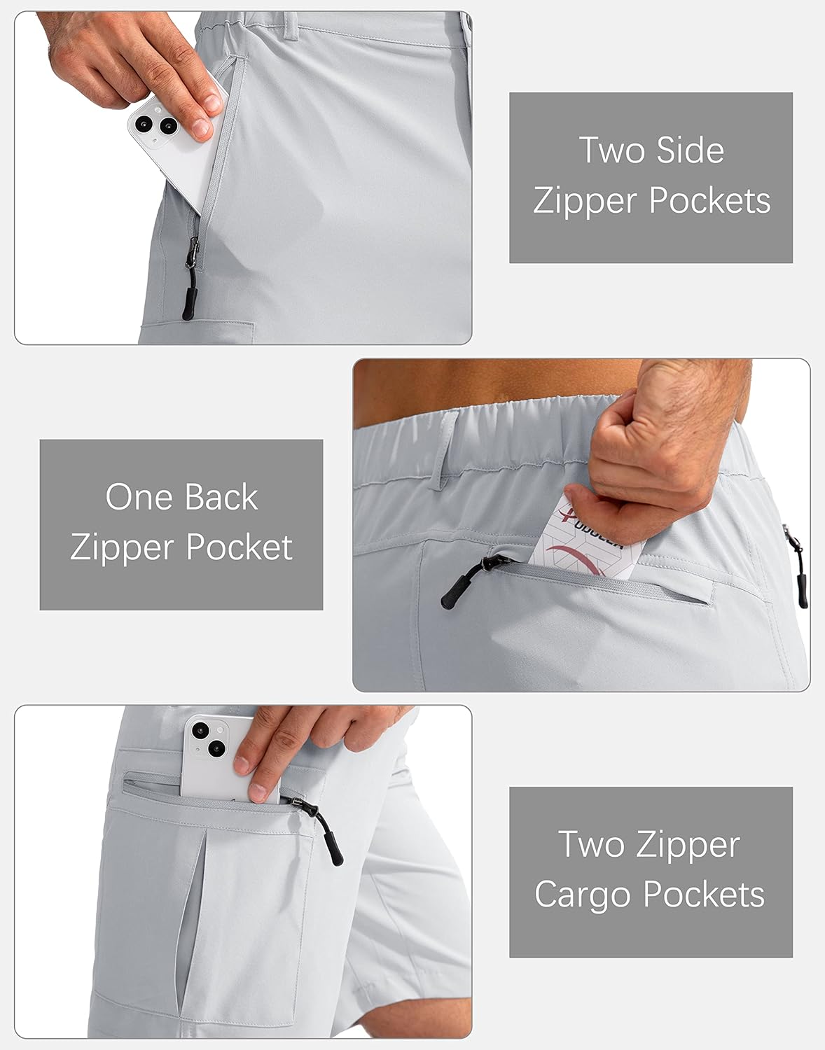 Pudolla Men's Hiking Cargo Shorts 9" Lightweight Outdoor Work Shorts for Men Travel Golf Camping Casual with 5 Zipper Pockets