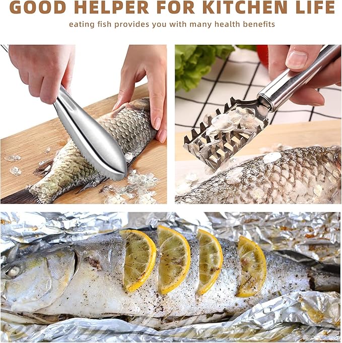 3Pieces Fish Scaler Remover Cleaner Fish Scaler Brush With Stainless Steel Sawtooth Easily Remove Fish Scales-Cleaning Brush Scraper For Chef And Home Cooks Kitchen Fish Cleaning Seafood Tools