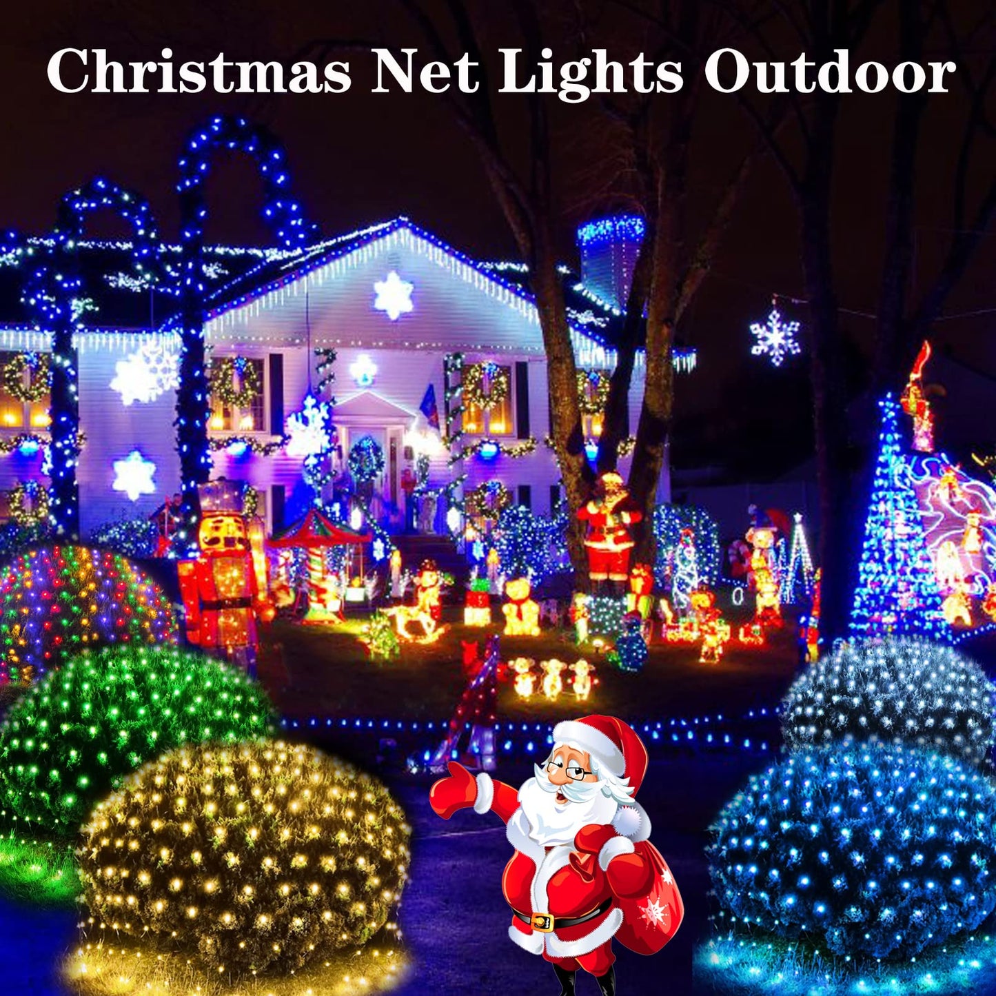 360Led Net Lights  21Ft X 5Ft Connectable Christmas Mesh Lights With Timer & 8 Lighting Modes  Waterproof Outdoor Bush String Light For Halloween Xmas Tree Holiday Party Garden Hedge Patio - Blue