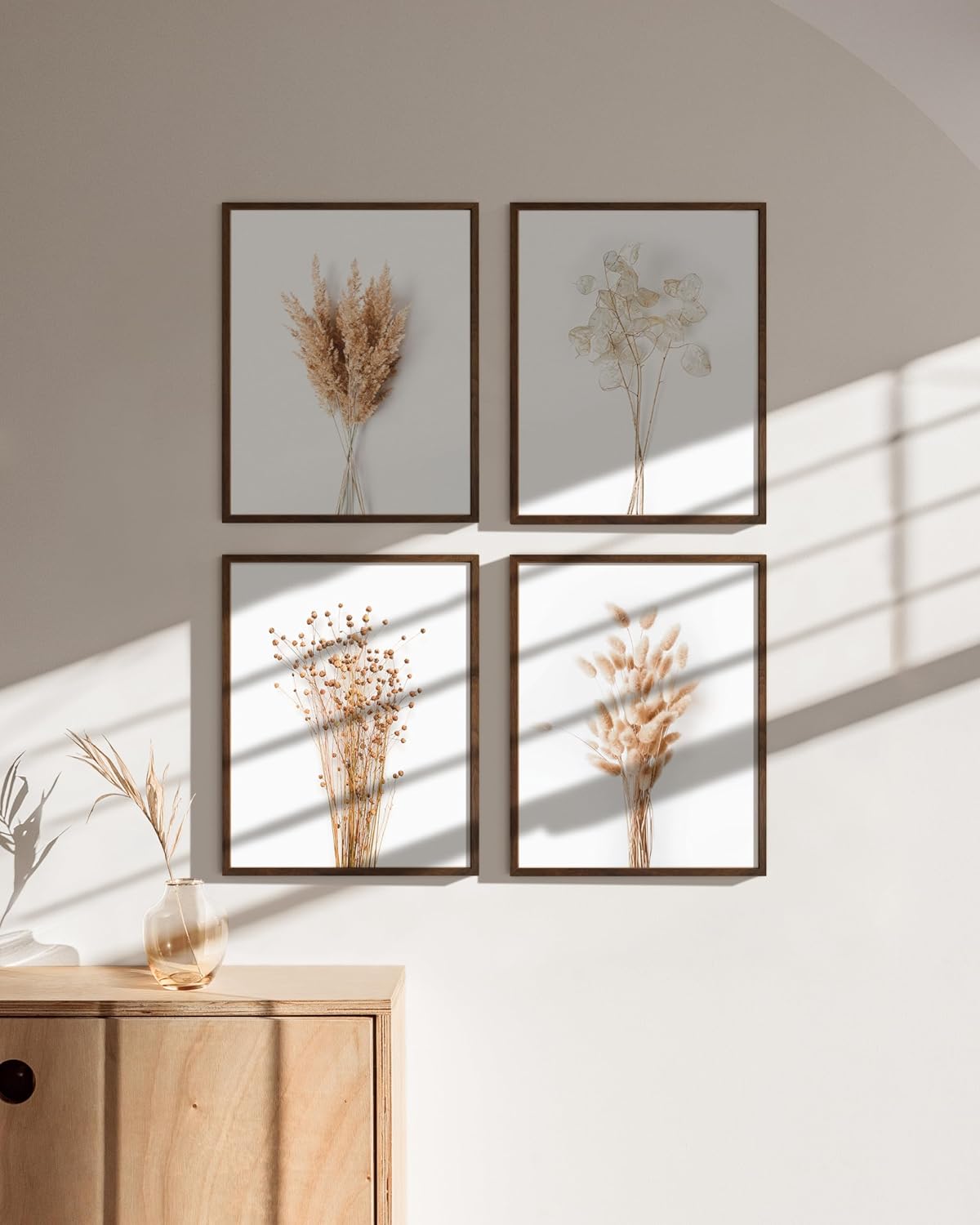 HAUS AND HUES Flower Wall Decor - Set of 4 Framed Floral Prints, Flower Wall Art for Bedroom, Botanical Paintings and Pictures, Floral Room Decor (Walnut Frame, 11x14)