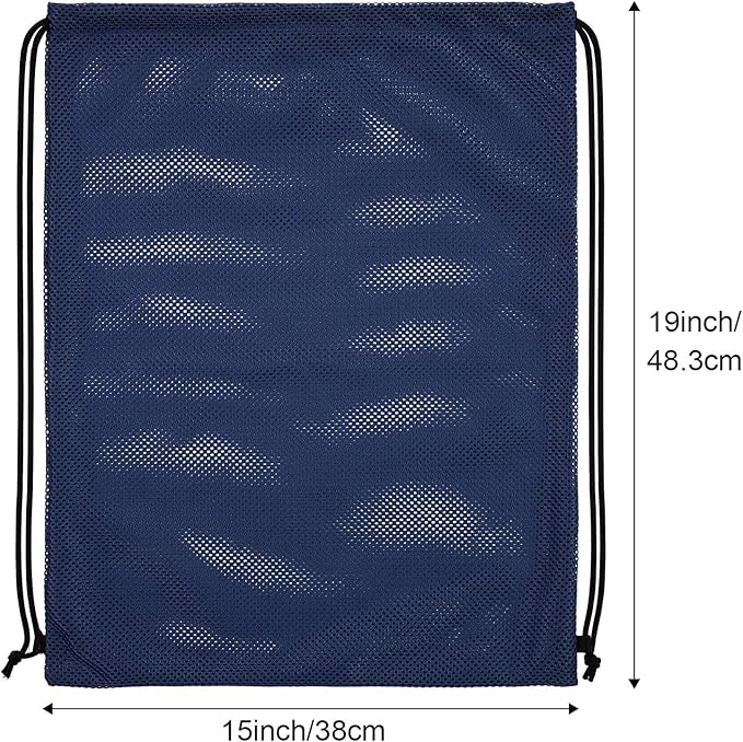 Frienda Mesh Drawstring Backpack Bag Multifunction Mesh Bag for Swimming, Gym, Clothes (Navy Blue)