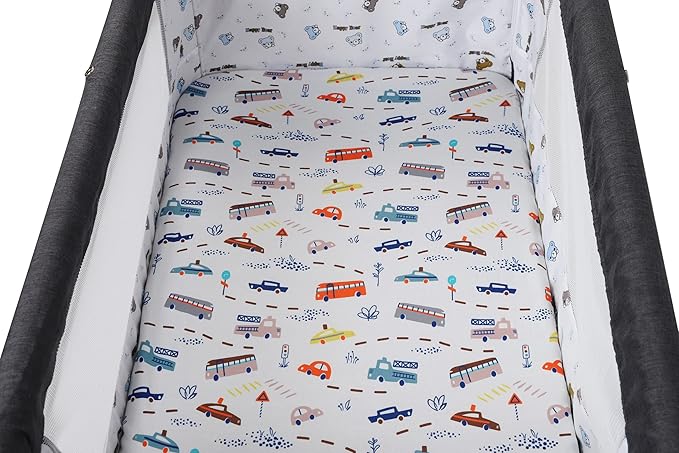 Bassinet Sheet Set 2 Pack Snug Fitted Cradle Fitted Sheets, Stretchy Ultra Soft, for Oval Rectangle Hourglass Bassinet Mattress, Unisex Boy Girl, Grey & Car
