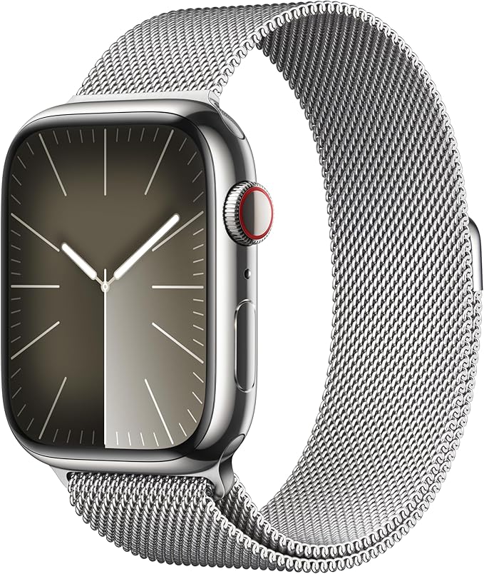 Apple Watch Series 9 [GPS + Cellular 45mm] Smartwatch with Silver Stainless Steel Case with Silver Milanese Loop. Fitness ...
