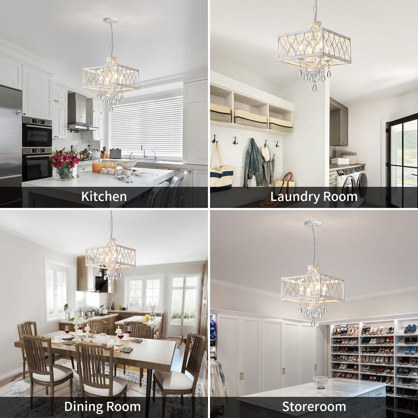 Farmhouse Crystal Chandelier White Modern K9 Crystal Ceiling Chandelier Lighting Fixture  Hanging Pendant Light Fixture  Kitchen Island Lighting For Dining Room Living Room Entryway Bedroom Hallway