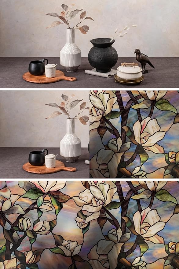 Artscape Star Magnolia | Privacy Window Film with Vibrant Colored Pattern | Non-Adhesive & UV Protection | Easy to Apply & Removable | 24 x 36 Inches | Made in USA