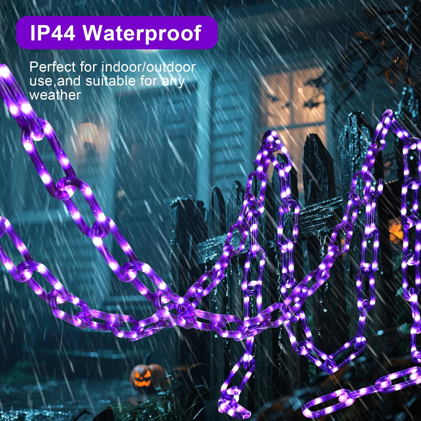 woohaha Halloween Decorations Purple 175LED Chain Lights, 10.5FT, Battery/USB, 8 Modes, Timer for Outdoor Party