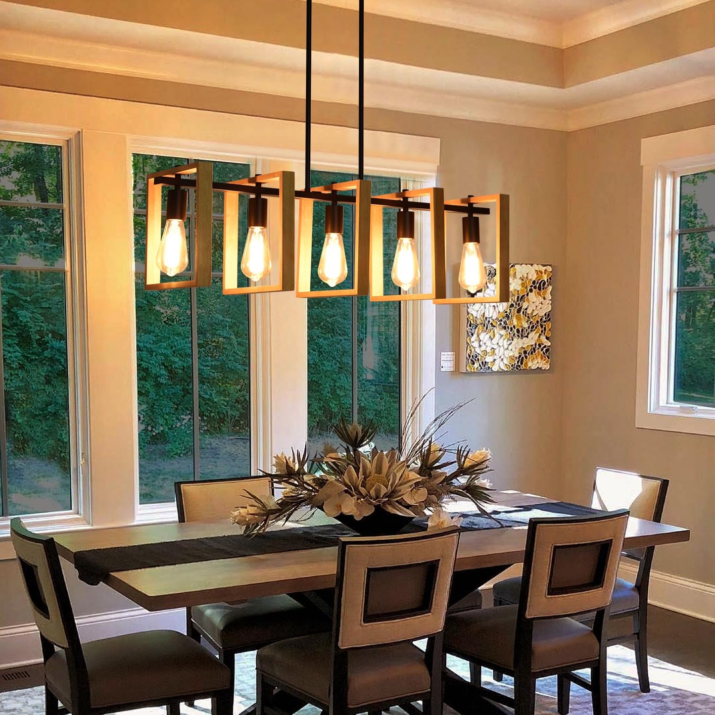 Kitchen Island Lighting Hanging For Farmhouse Linear Chandeliers Modern Chandelier Over Table  Matte Black Rustic Wood Ceiling Pendant Light Dining Room Hanging Light Rustic Wood