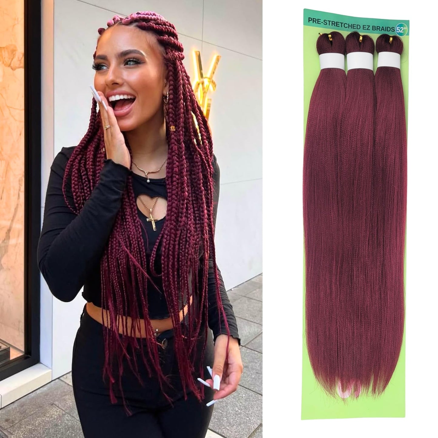 Burgundy Braiding Hair Pre Stretched 900# Knotless Braids Hair Extension for Braiding