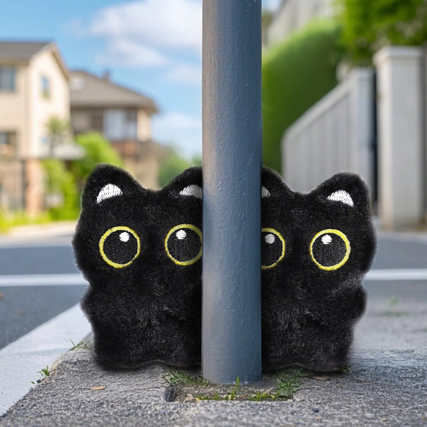 Tinoaly Cat Plush Keychain, 3.74x2.95in Black Cat Adorable Animal Plush Pendant Kawaii Keyring Charm Accessories Cute Kitty Lover Gifts for Handbags Backpacks Wallets