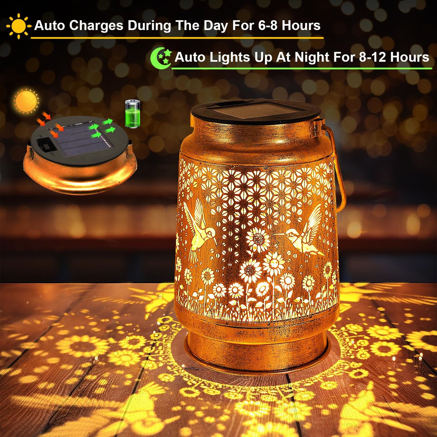 2 Pack Hummingbird Solar Lanterns Outdoor Garden Decor  Birthday Gifts For Women Mom Grandma Christmas  Hanging Metal Solar Lights Waterproof Led Decoration With Shepherd Hook Outside For Yard Patio
