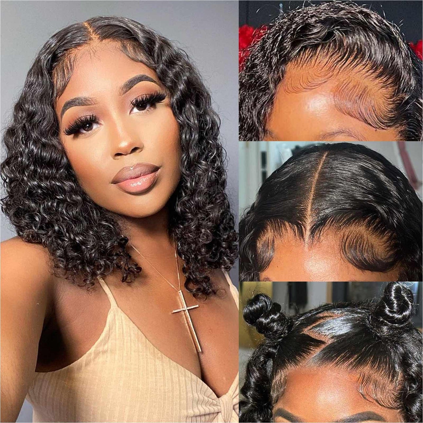 omswet Curly BOB Wig Human Hair 200 Denaity 13x6 HD Lace Front Deep Wave Wigs for Black Women Glueless Wear and Go Pre Plucked D