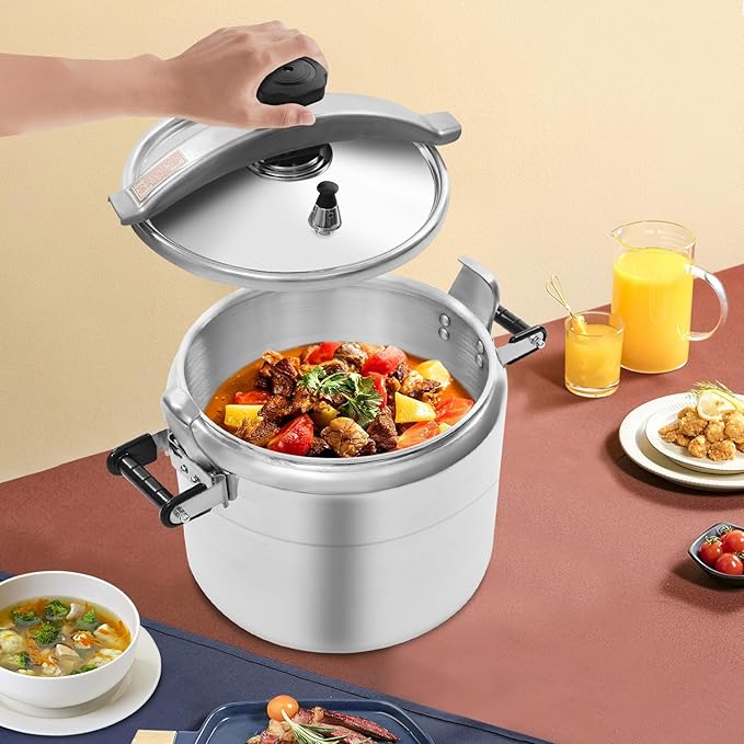 8 Gal Stovetop Aluminum Pressure Cooker, 30L Large Steamer Cooking Pressure Pot for Family or Commercial, 50-70kpa, Safety Valves, Removable Sealing Ring