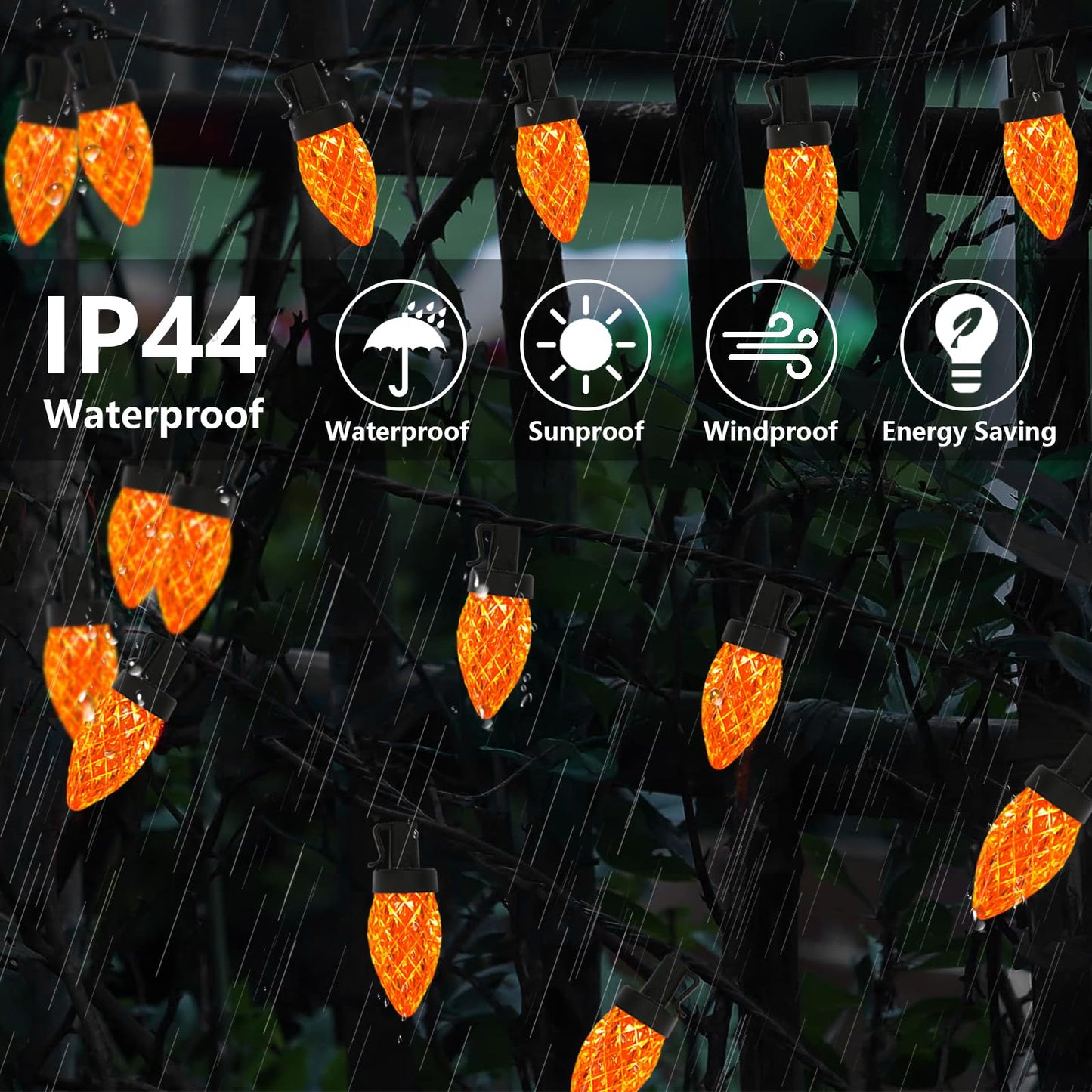 Fonusty 25Ft Orange Halloween String Lights Outdoor  C7 Strawberry Christmas Light With 25 Led Shatterproof Orange Lights  Plug In Fall Light For Halloween Patio Xmas Autumn Thanksgiving Decorations