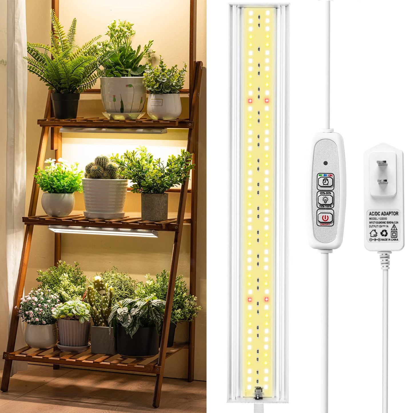 FOXGARDEN Grow Light Strip, Full Spectrum 96 LED, Auto On/Off Timer, 4 Dimmable Brightness, 1 Pack, Natural White Plastic