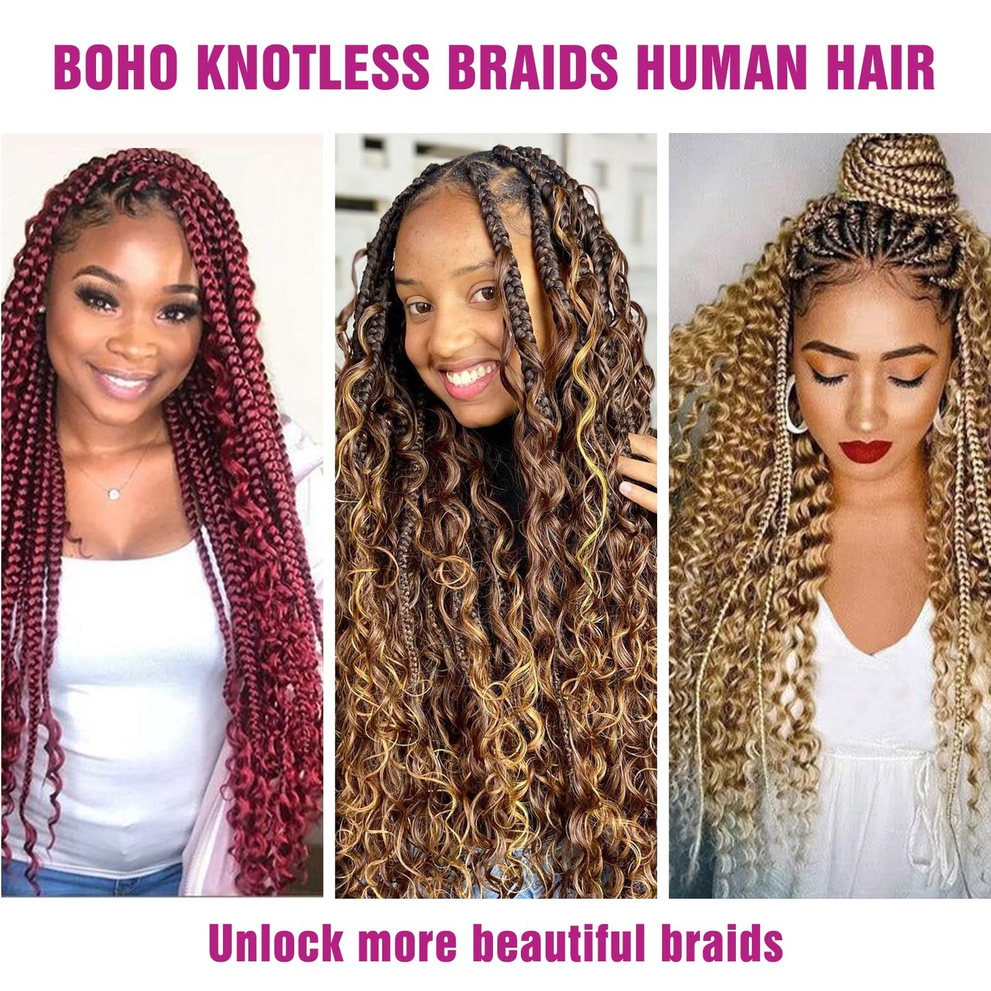 4/27 Honey Blonde Human Braiding Hair Deep Wave Bulk,Highlight No Weft Curly Braiding Hair Extensions for Boho Braids Wet and Wa