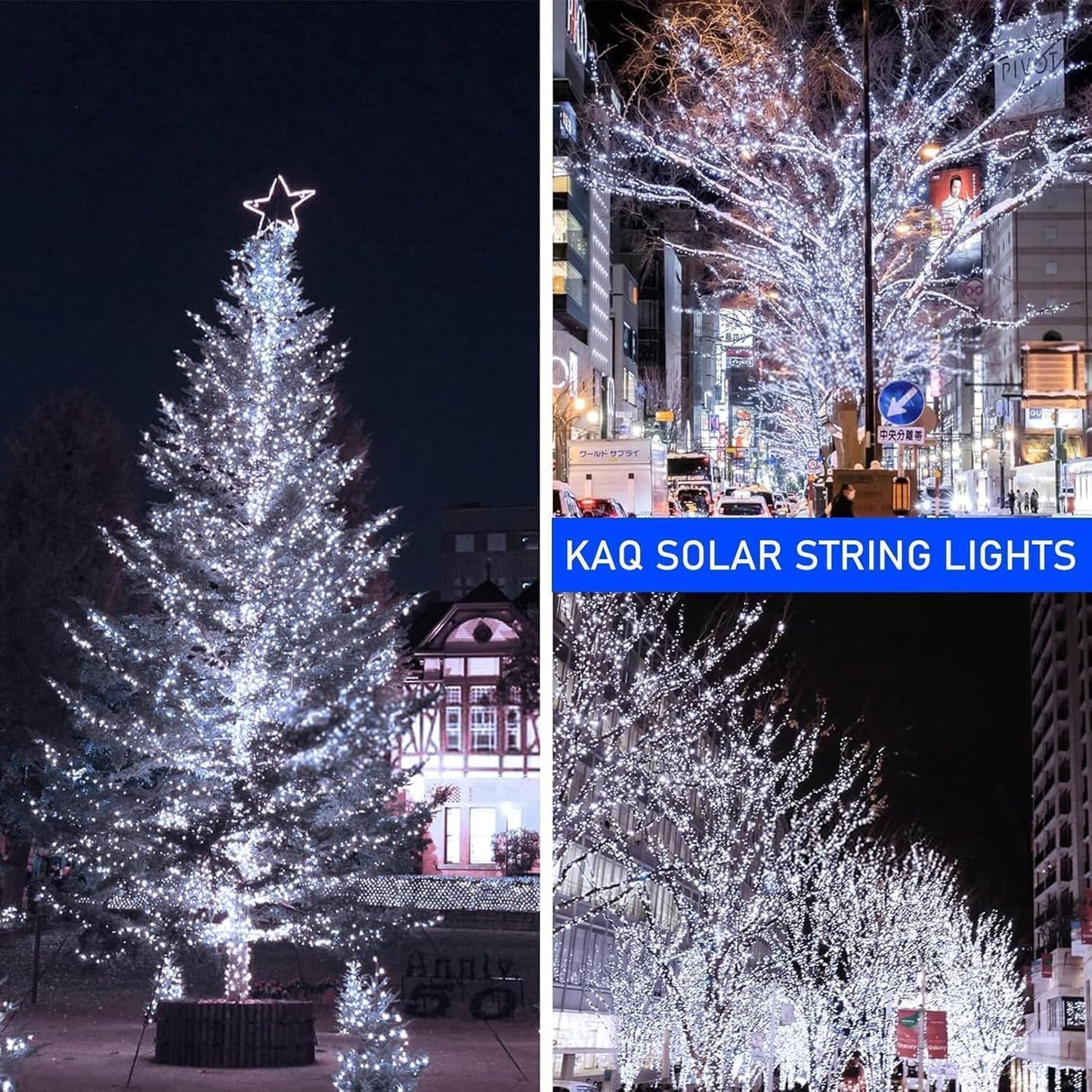 KAQ Solar String Lights 400LED 132FT Waterproof Cool White Green Wire 8 Modes for Outdoor Christmas Party Wedding Garden