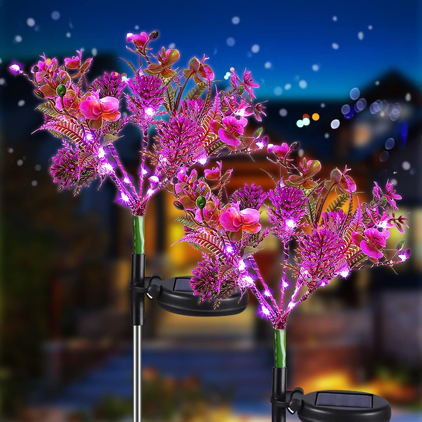 Neporal Solar Garden Lights - 2Pk Waterproof Phalaenopsis Flowers, Purple Plastic Outdoor Decor
