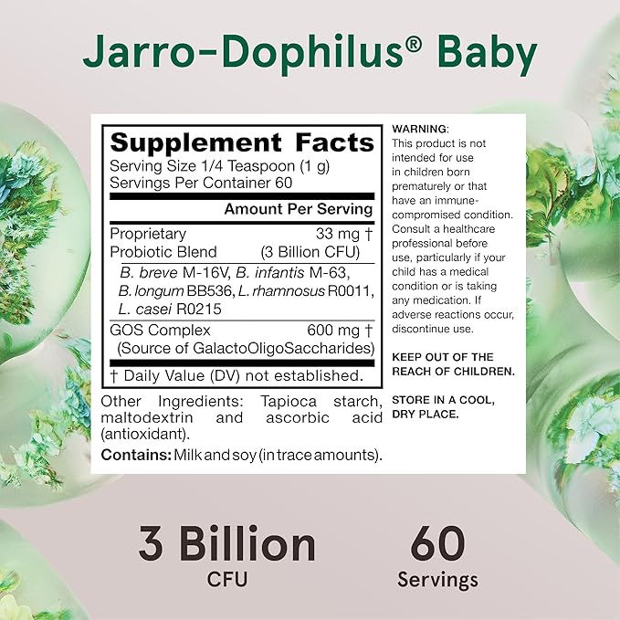 Jarrow Formulas Jarro-Dophilus Baby Probiotic + GOS Prebiotic, Dietary Supplement, Gut Support for Babies, 2.1 oz Powder, 60 Day Supply (Pack of 12)