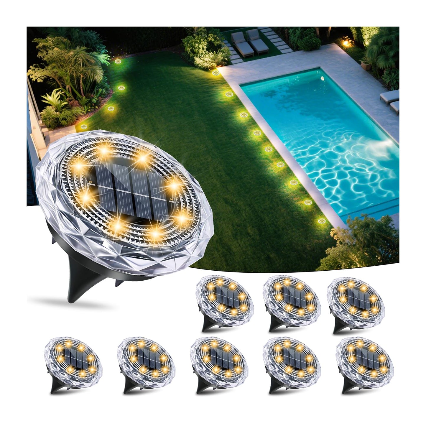 Fortulux Solar Ground Lights Solar Disc Light Outdoor Waterproof Landscape Lighting Garden Lights For Pathway  Yard  Deck  Lawn  Patio  Swimming Pool  Walkway(Warm  8Pack)