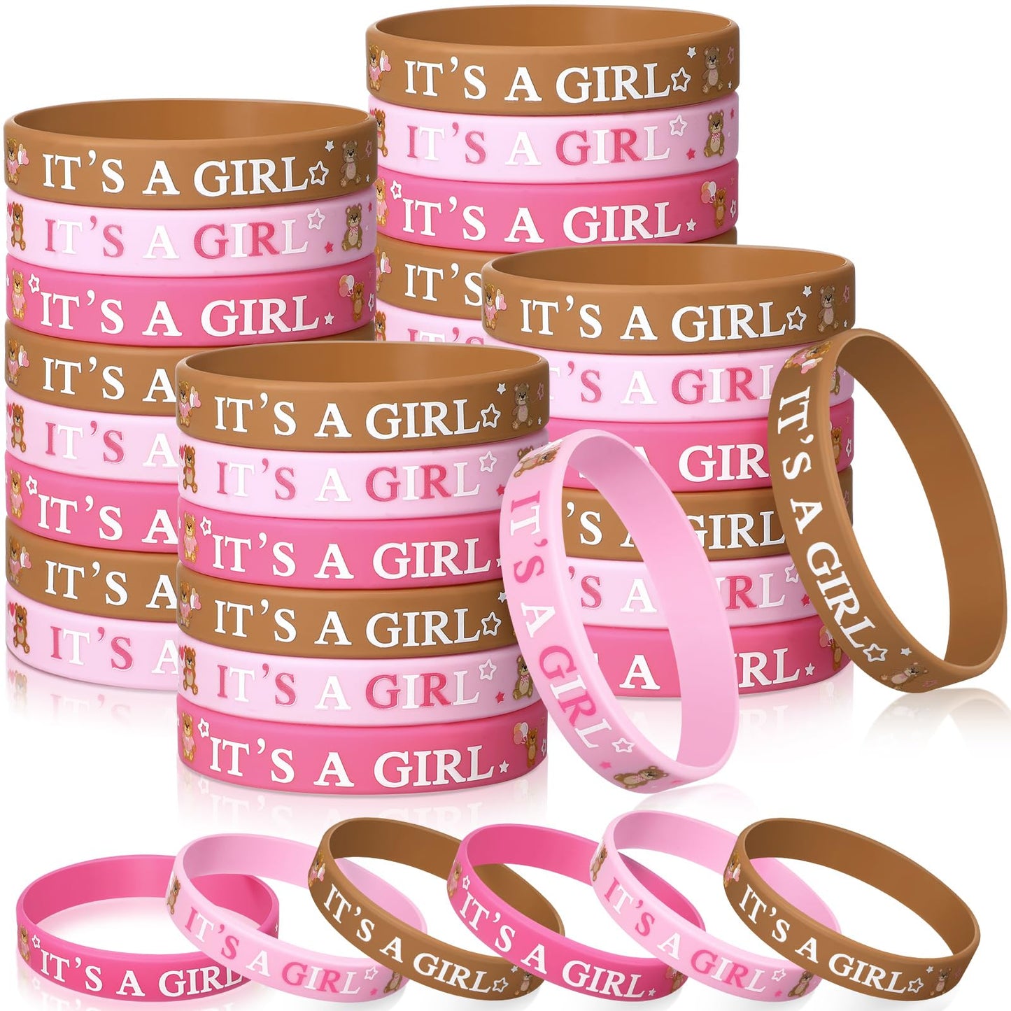 Zomiboo 36 Pieces Baby Shower Rubber Bracelets, It's a Boy It's a Girl Wristbands Elephant Baby Shower Decorations for Boy Girl