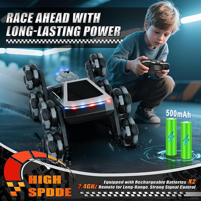 8 Wheel RC Stunt Car with Gesture Control, Spray & LED Lights, Gesture Sensing Remote Control Cars for Boys Age 6 7 8-12 13 14 Year Old, Christmas Birthday Gifts Ideas for Kids