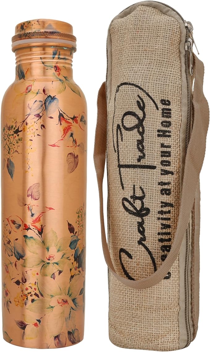 Copper Water Bottle Ayurvedic Copper Water Bottle for Drinking 32oz/ 1 Ltr Antique Carafe with lids Pure Copper Water Bottle for Gym, Office Hiking,Travel Outdoor Water Vessel