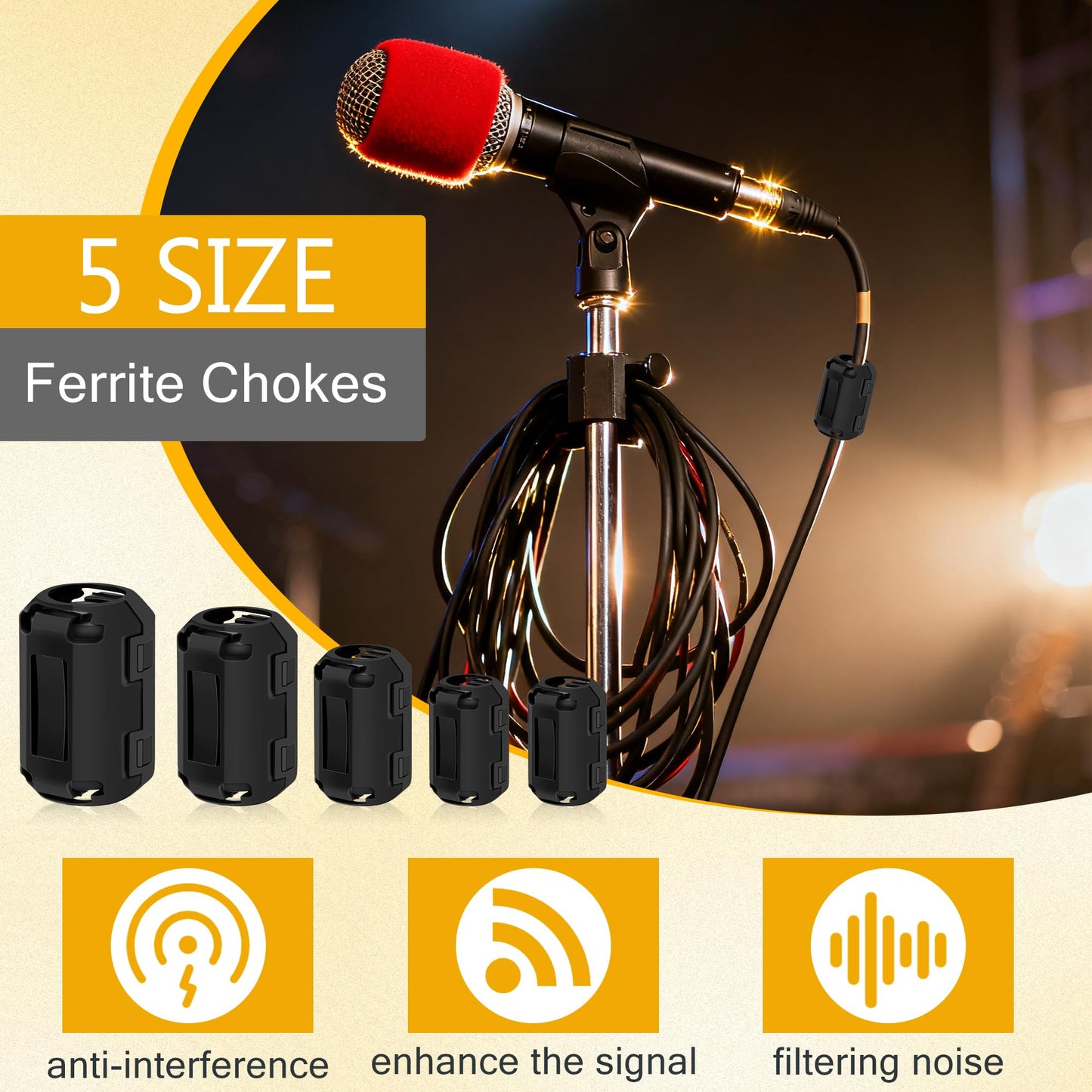 Windspeed 25Pcs Ferrite Chokes Ferrite Beads Snap on RFI EMI Noise Suppressor Cable Clip for 3.5mm 5mm 7mm 9mm 13mm Diameter Cable