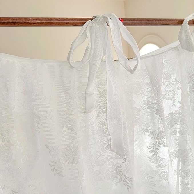 Mengersi Canopy Bed Curtains with Tie Backs,Bed Canopy Curtains Bed Drapes Sheer Curtains for Bedroom Decor（King,White
