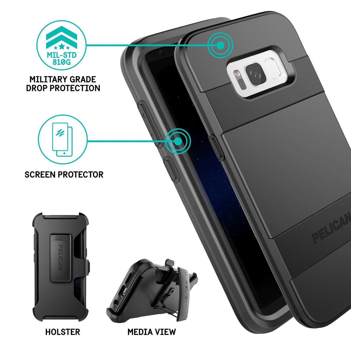 Pelican Voyager Phone Case For Samsung Galaxy S8+ (Black)