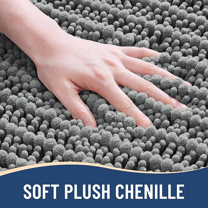 Arotive Luxury Chenille Bathroom Rug Mat, Extra Soft Thick Absorbent Shaggy Bath Rugs, Non-Slip Machine Wash Dry, Plush Bath Mats for Bathroom, Shower and Tub, 60x20, Grey