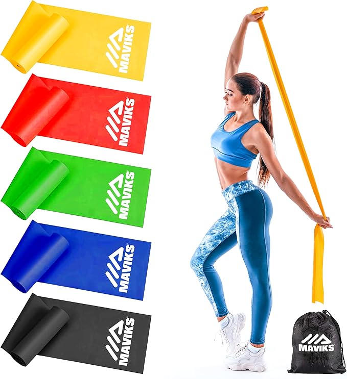 MAVIKS Exercise Resistance Bands for Working Out Set of 5 for Women and Men, Stretch Bands for Exercise, Physical Therapy,...