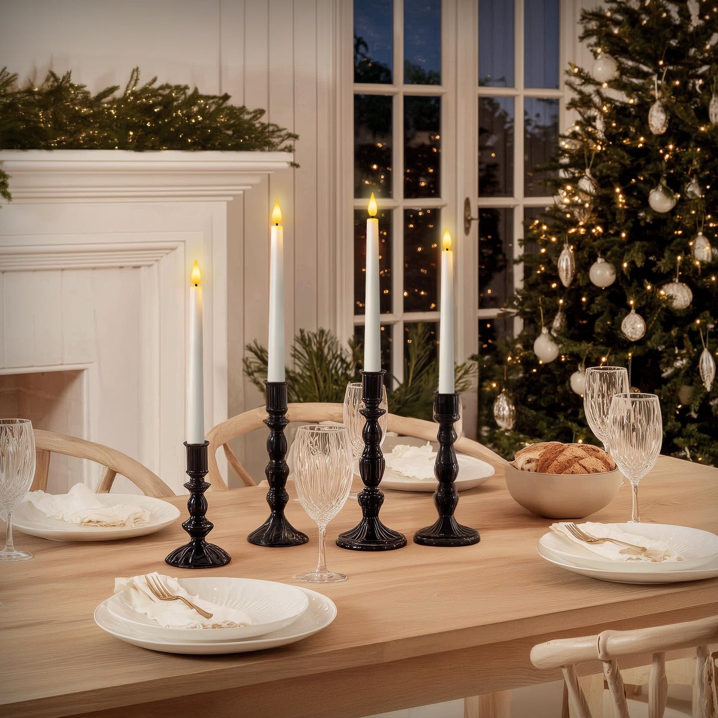 Meigic 12 Pcs Flameless Taper Candles with Remote and Timer, 9.6 Inches Plastic LED Candlesticks, White Battery Operated Window Candles, for Home Wedding Christmas Party Decoration