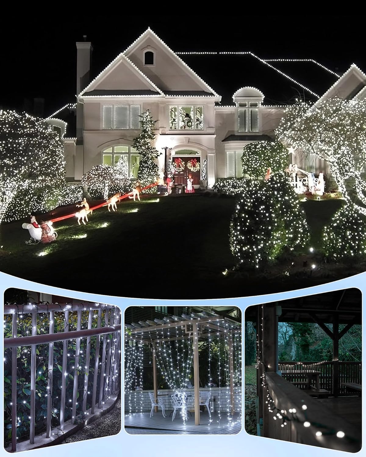 Brightown 2 Pack Solar String Lights Outdoor  Total 144Ft 400 Led Twinkle Fairy Lights Waterproof With 8 Modes Auto On/Off For Patio Tree Garden Party Home Wedding Christmas Decorations (Cool White)