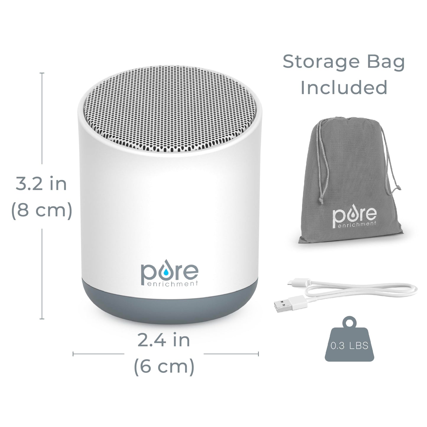 Pure Enrichment Wave Mini Travel Sound Machine - 6 Soothing Sounds Including White Noise, Seamless Loop Audio, Rechargeable Battery, 48 Hour Run Time, Optional Timer, and Storage Bag