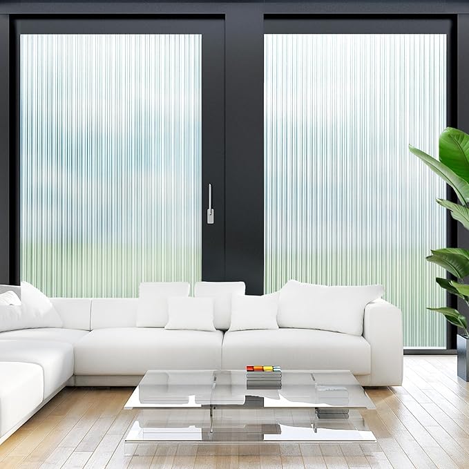 LUTE Reeded Glass Window Privacy Film, Frosted Glass Film, Removable 3D Decorative Decals Sun Blocking Anti UV Door Window Cover, No Glue Static Cling Vinyl for Bathroom Home Office, 17.5" x 78.7"