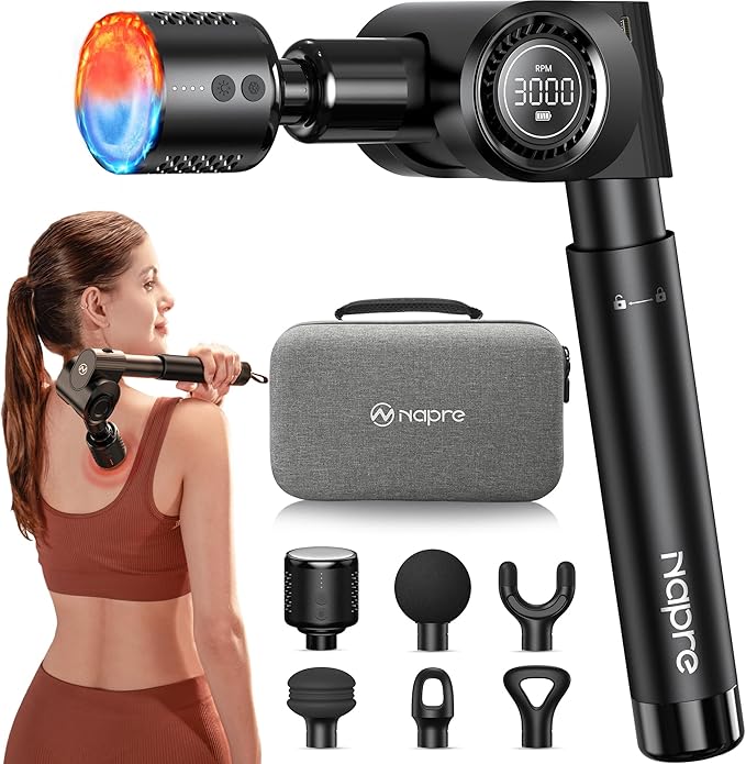 NAPRE Massage Gun with Heat and Cold Head,Deep Tissue Percussion Back Massager for Muscle/Neck/Body Pain Relief with Long ...