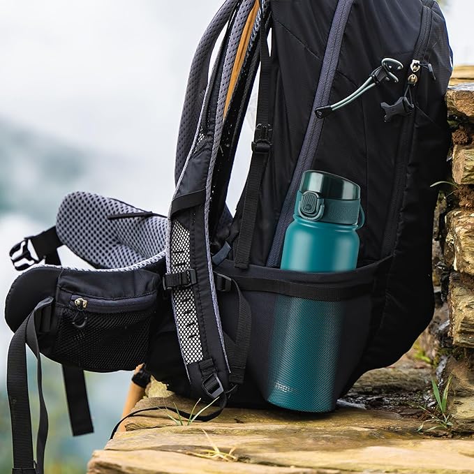 GOPPUS Insulated water bottle 20 oz Stainless Steel Water Bottle BPA-Free Sports Water Bottles, Great for Travel,Silicone Spout Lid- Leak & Sweat Proof with Anti-Dust(blue green)