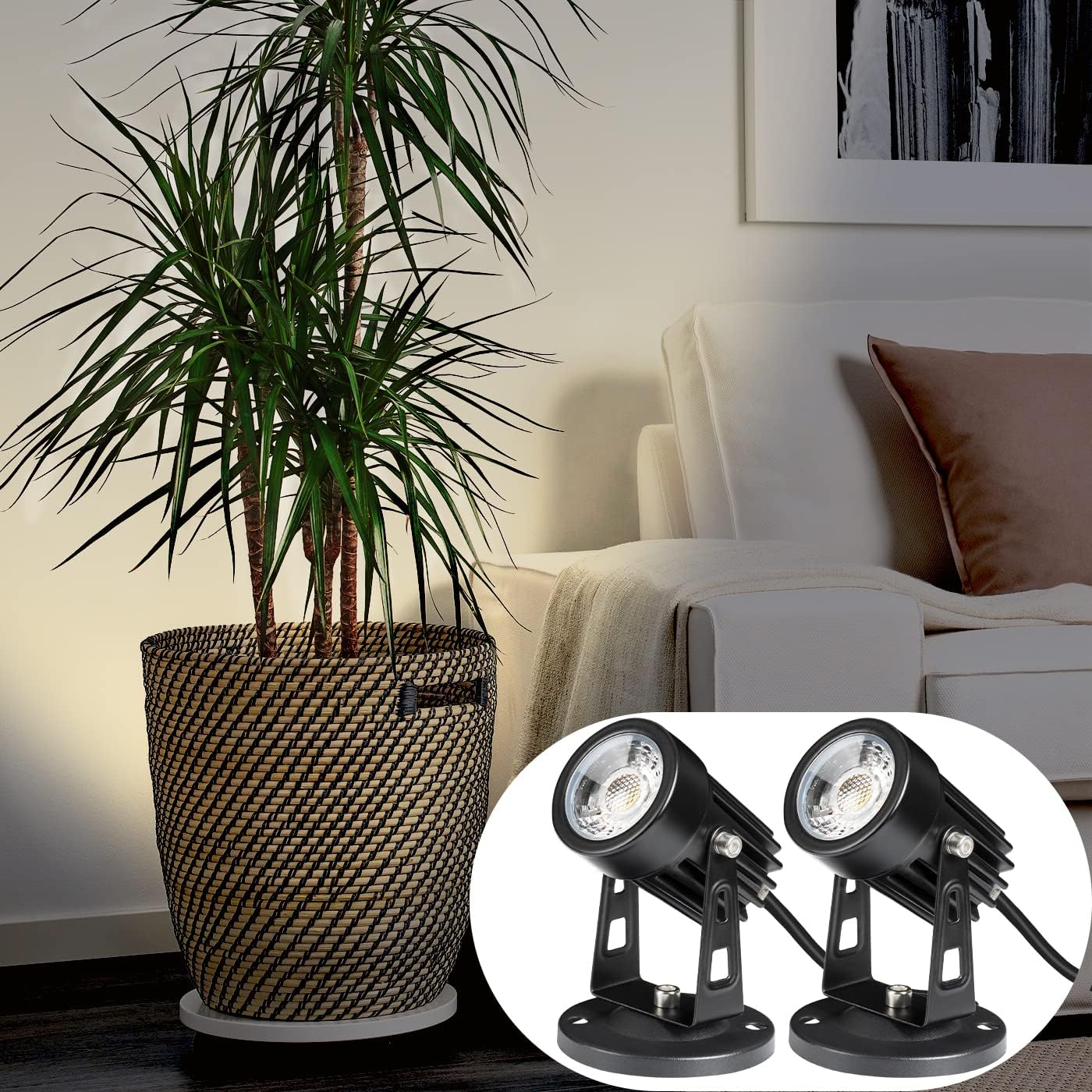 SUNVIE LED Spot Lights for Indoor Plants, 2 Pack, Warm White, Aluminum, Black, 5.9 FT Cord with Floor Foot Switch