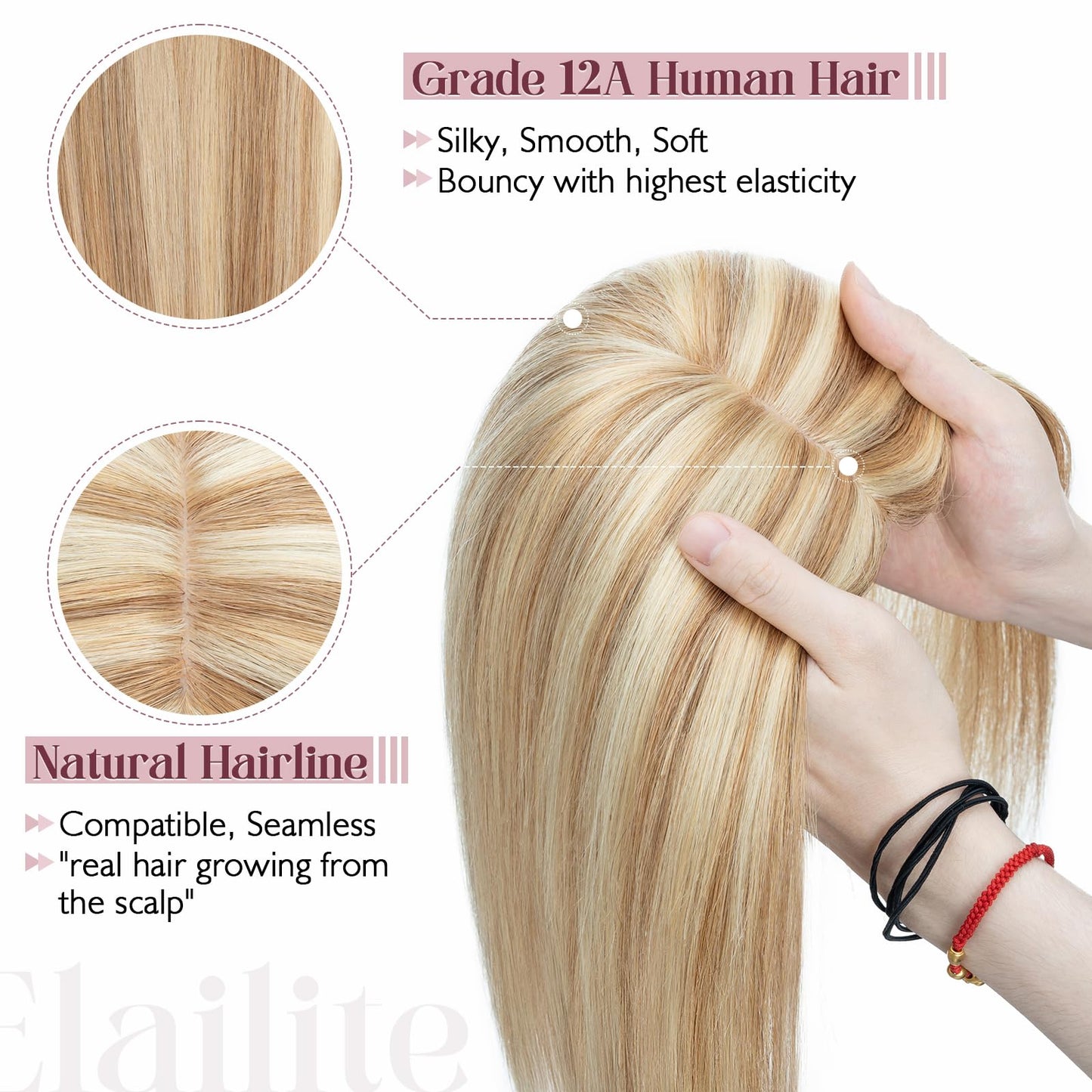 Elailite Hair Toppers for Women Real Human Hair Topper Thinning Thin 5.1x2.8 Silk Base Clip in Remy Hairpieces 8 Inch Golden Bro