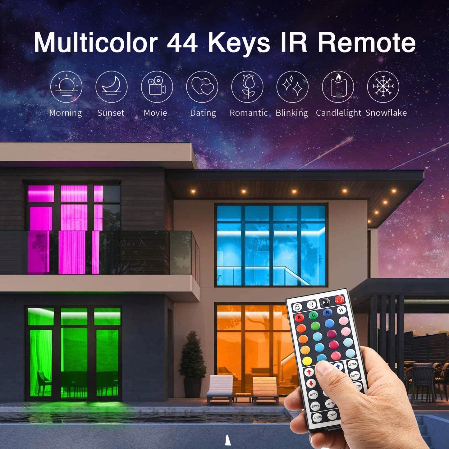 hyrion LED Strip Lights 100ft, SMD 5050 RGB Color Changing with 44 Key Remote, Dimmable for Bedroom, Living Room, Kitchen