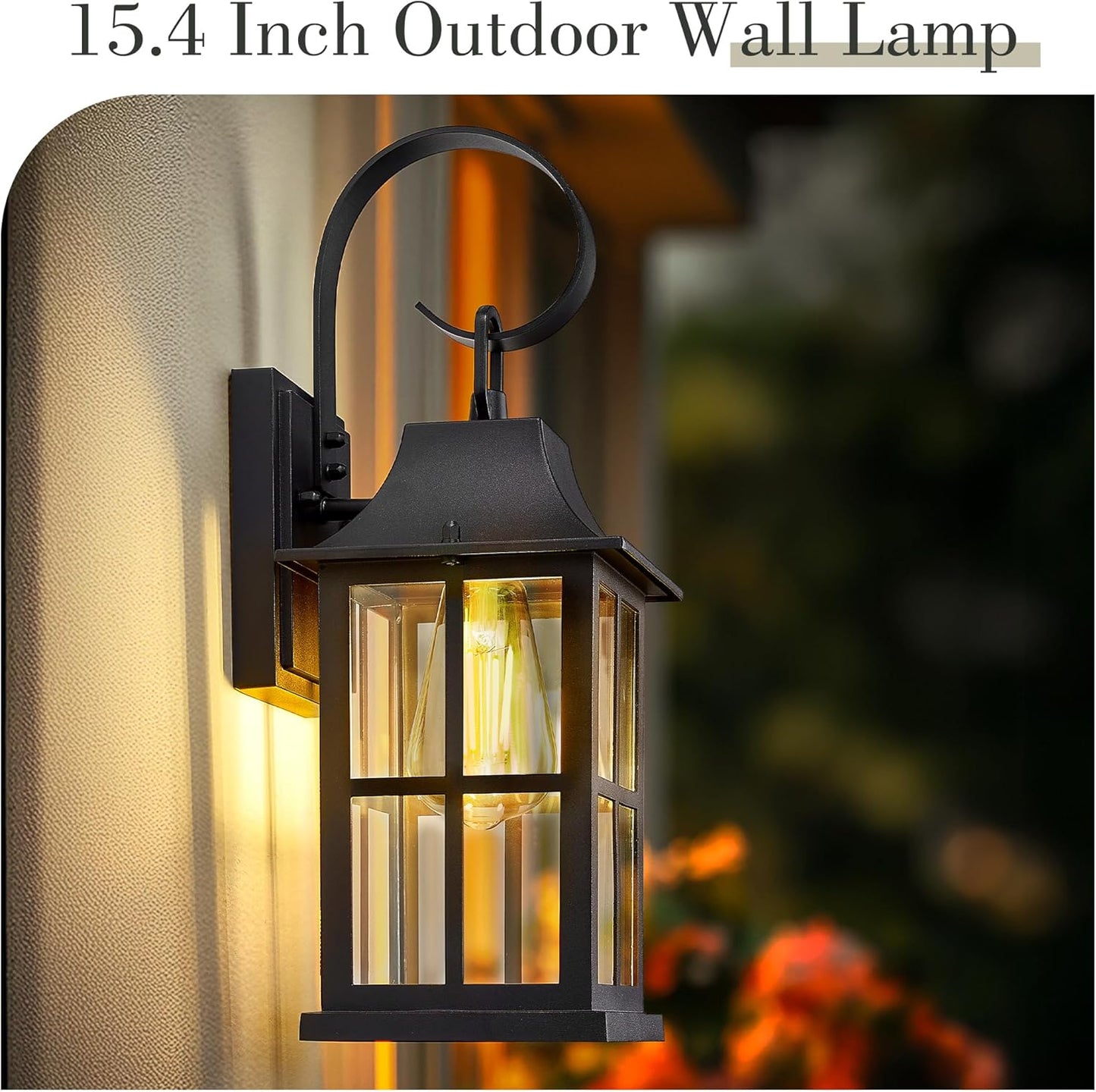 Emliviar Outdoor Porch Light Wall Mount, 15.4 Inch Patio Wall Light Fixture in Black Finish, Outside Light with Clear Glass for Garage, YXE306B BK