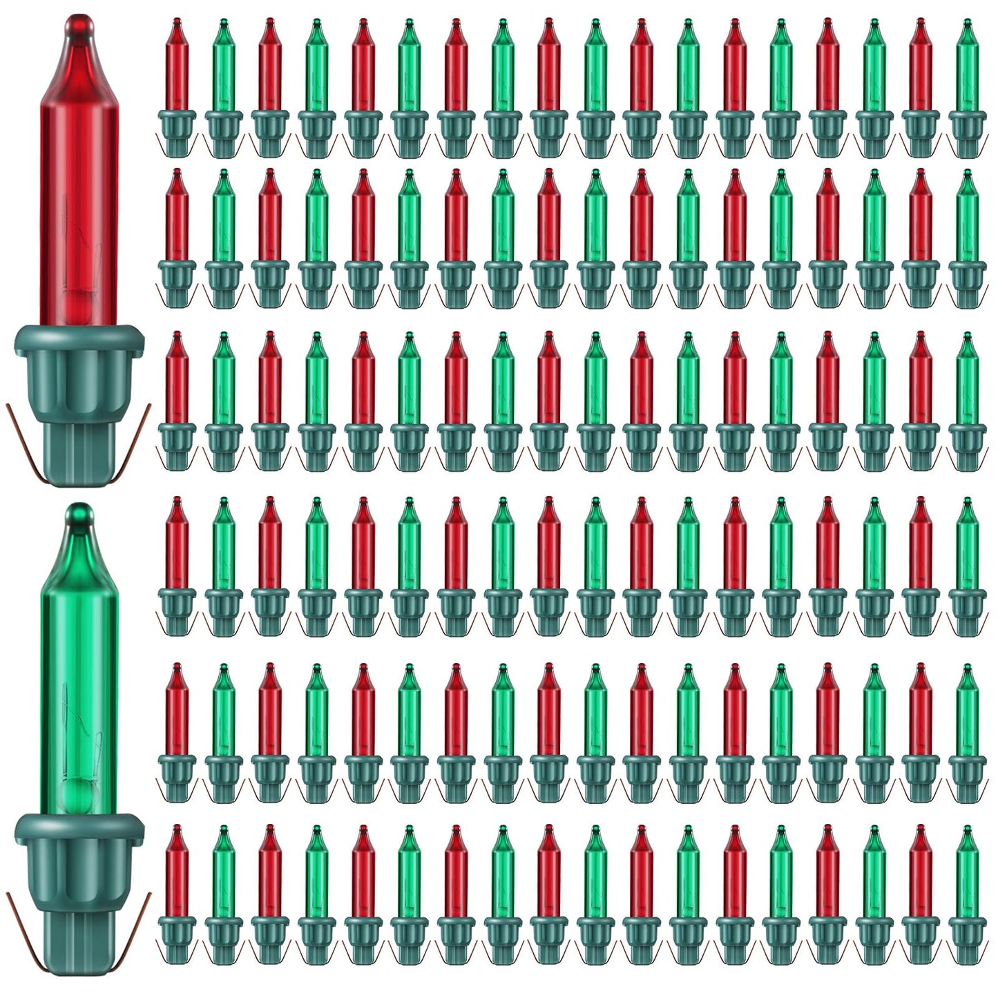 Mudder Mini Light Bulbs - 2.5V Incandescent Glass String Lights, 100 Pcs, Red & Green, Indoor/Outdoor Xmas Decoration