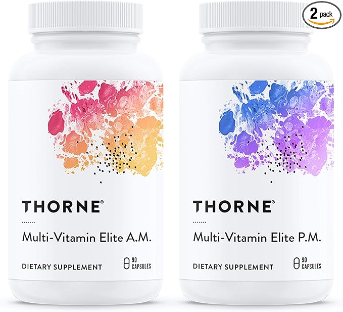 THORNE Multi-Vitamin Elite - Daily Nutritional Supplement - AM Formula Supports Cellular Energy Production and PM Formula Supports Restful Sleep* - Gluten-Free, Dairy-Free - 180 Capsules - 30 Servings