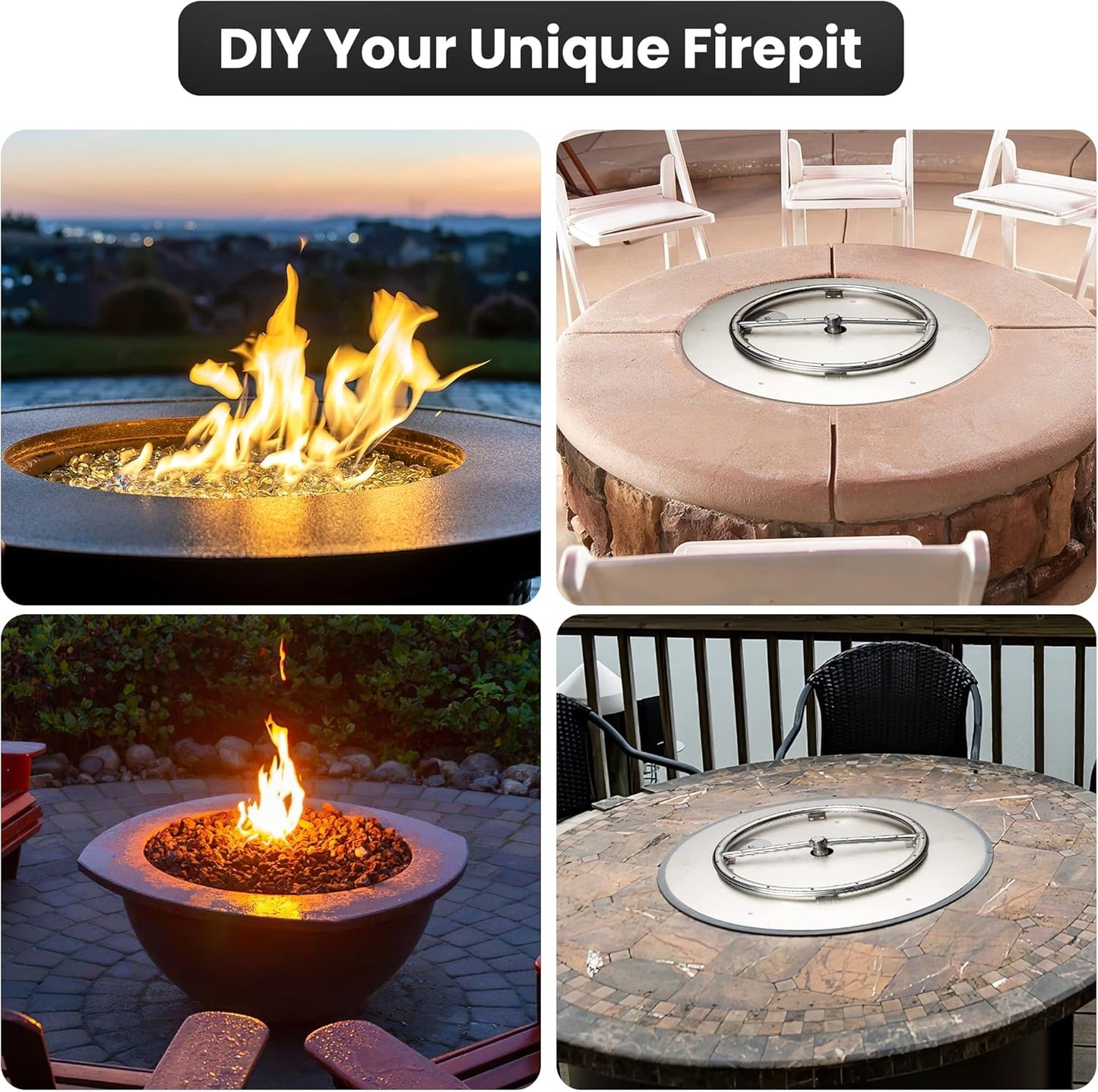 Stainless Steel Fire Pit Burner Pan & Ring Standard Kit with Spark Ignition for Natural Gas, 18-Inch Pan, 12-Inch Ring, 90,000 BTU Max