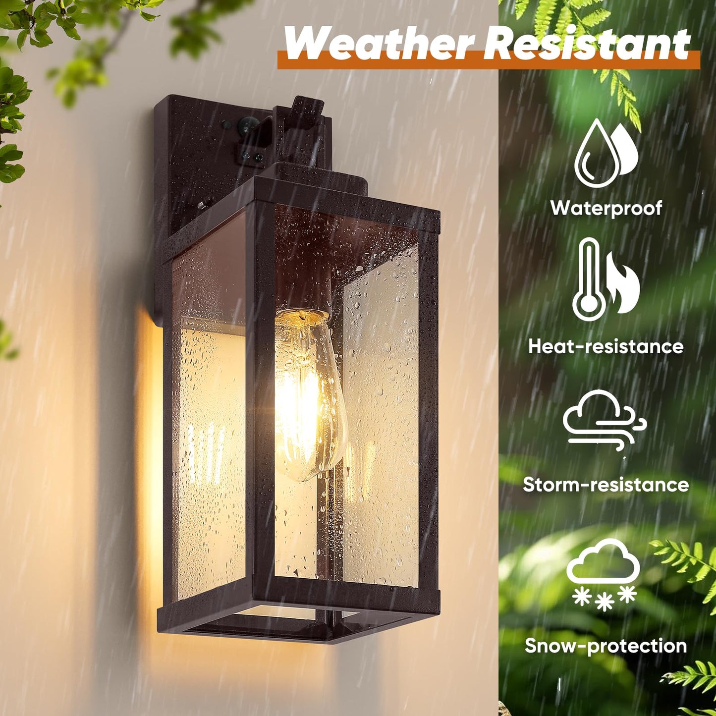 Beslowe 14  Upgraded Motion Sensor Outdoor Wall Lights  Dusk To Dawn Porch Lights Outdoor Wall Sconces  3 Lighting Modes Exterior Lighting Fixtures With Hooks  Brown Outside Lights For House  2-Pack