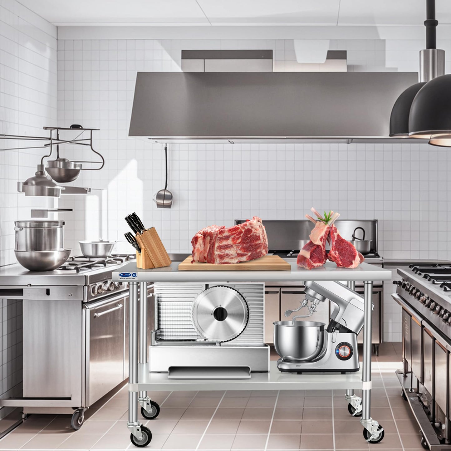 HARDURA Stainless Steel Table with Wheels 24 x 60 Inches Kitchen Prep Table Heavy Duty Stainless Steel Workbench with Aluminium Corner Undershelf NSF 304 Metel Table for Commercial Restaurant