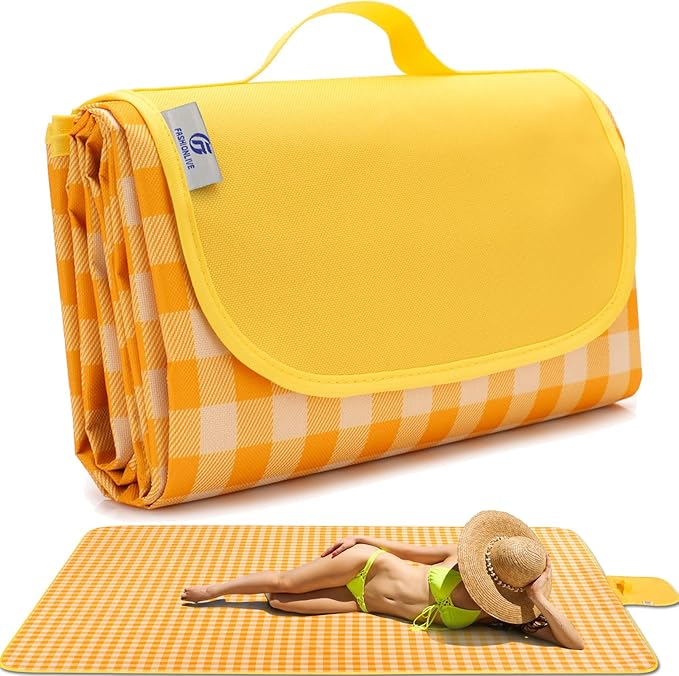 Picnic Blanket Beach Mat Extra Large Sandproof Waterproof Camping Blanket Portable Travel Blanket Play Mat for Outdoor Indoor Family Women Men Kids Beach BBQ Park Grass, 79"x57"