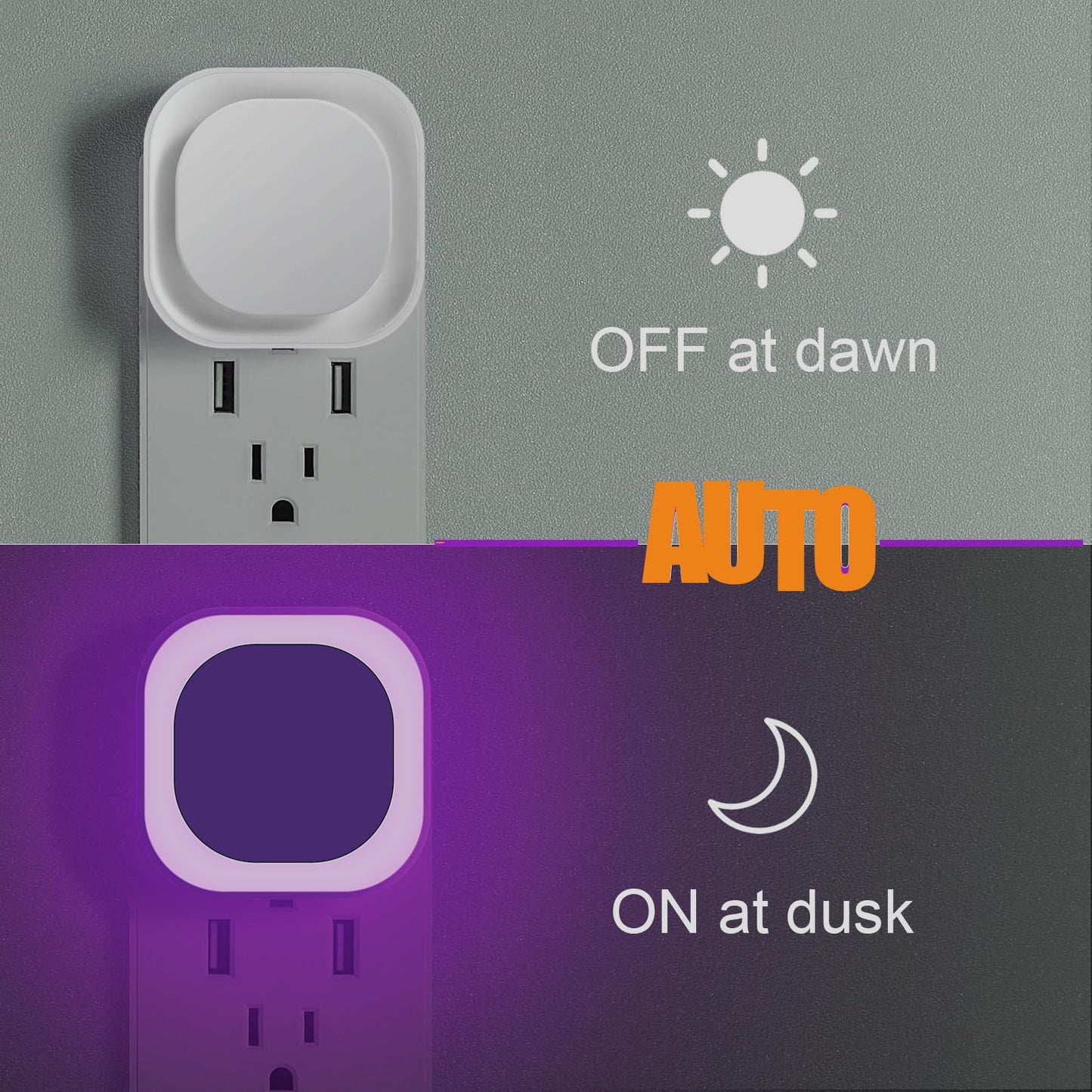 YUNLEX Dimmable Night Light, Auto Dusk to Dawn Sensor, Violet, Model NLS21, Soft Glow for Bathroom, Hallway, Stairs, Kitchen, Bedroom