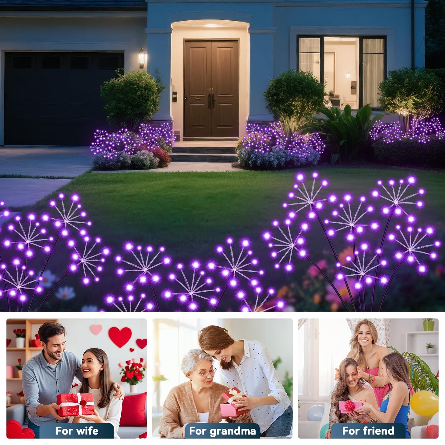 Solar Garden Lights 2 Pack Waterproof Swaying Starburst Light Solar Outdoor Lights For Yard Patio Walkway Pathway Party Wedding Decoration  Unique Gifts For Women  Purple